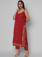 Thumbnail for Kalini Women Red Ethnic Motifs Embroidered Gotta Patti Kurti with Trousers & With Dupatta - Distacart