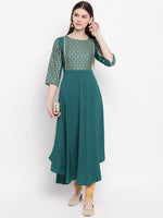 Thumbnail for Janasya Teal Ethnic Motifs Yoke Design Crepe Anarkali Kurta - Distacart