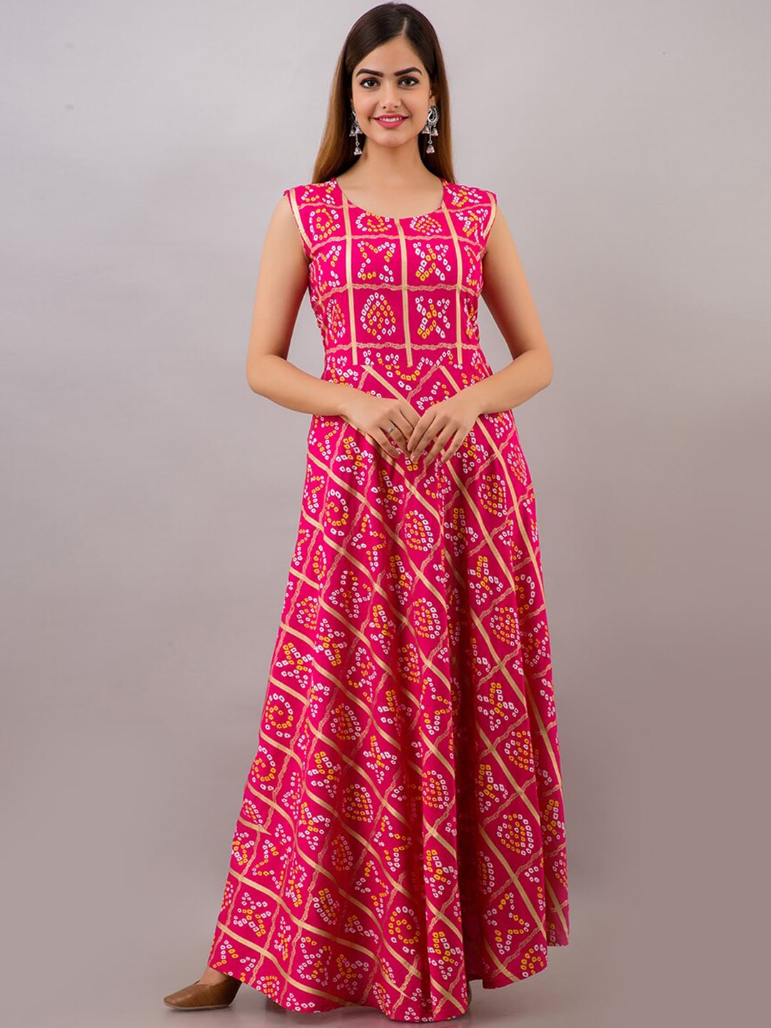 Kalini Women Pink Bandhani Printed Anarkali Kurta - Distacart