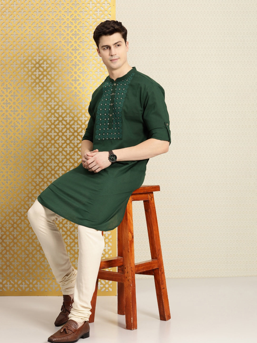 House of Pataudi Men Pure Cotton Ethnic Motifs Embroidered Jashn Kurta - Distacart