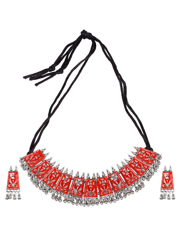 Cardinal Women Red Chocker Necklace & Earrings Jewellery Set - Distacart