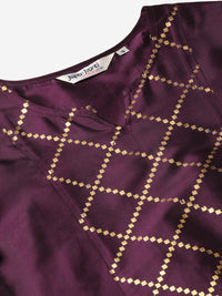 Thumbnail for Jaipur Kurti Women Purple & Golden Printed Kurta with Trousers - Distacart