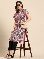 Thumbnail for Sangria Floral Print Flutter Sleeves Kurta - Distacart