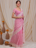 Thumbnail for Koskii Floral Embroidered Chiffon Saree - Distacart