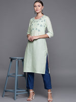 Thumbnail for Biba Women Green & Blue Printed Straight Kurta - Distacart