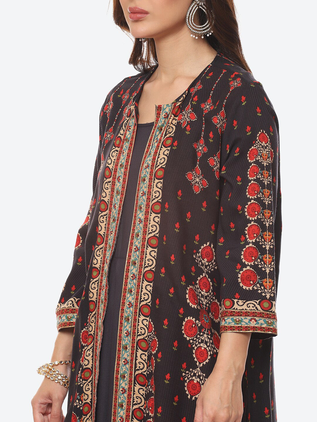 Biba Women Charcoal Solid Anarkali Kurta With Jackect - Distacart