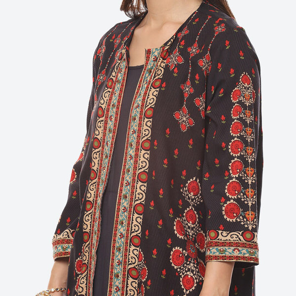 Biba Women Charcoal Solid Anarkali Kurta With Jackect - Distacart
