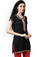 Thumbnail for Souchii Black Embroidered Mirror Work Kurti - Distacart