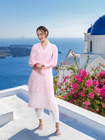 Thumbnail for Sangria Floral Embroidered Puff Sleeves Cotton Kurta - Distacart