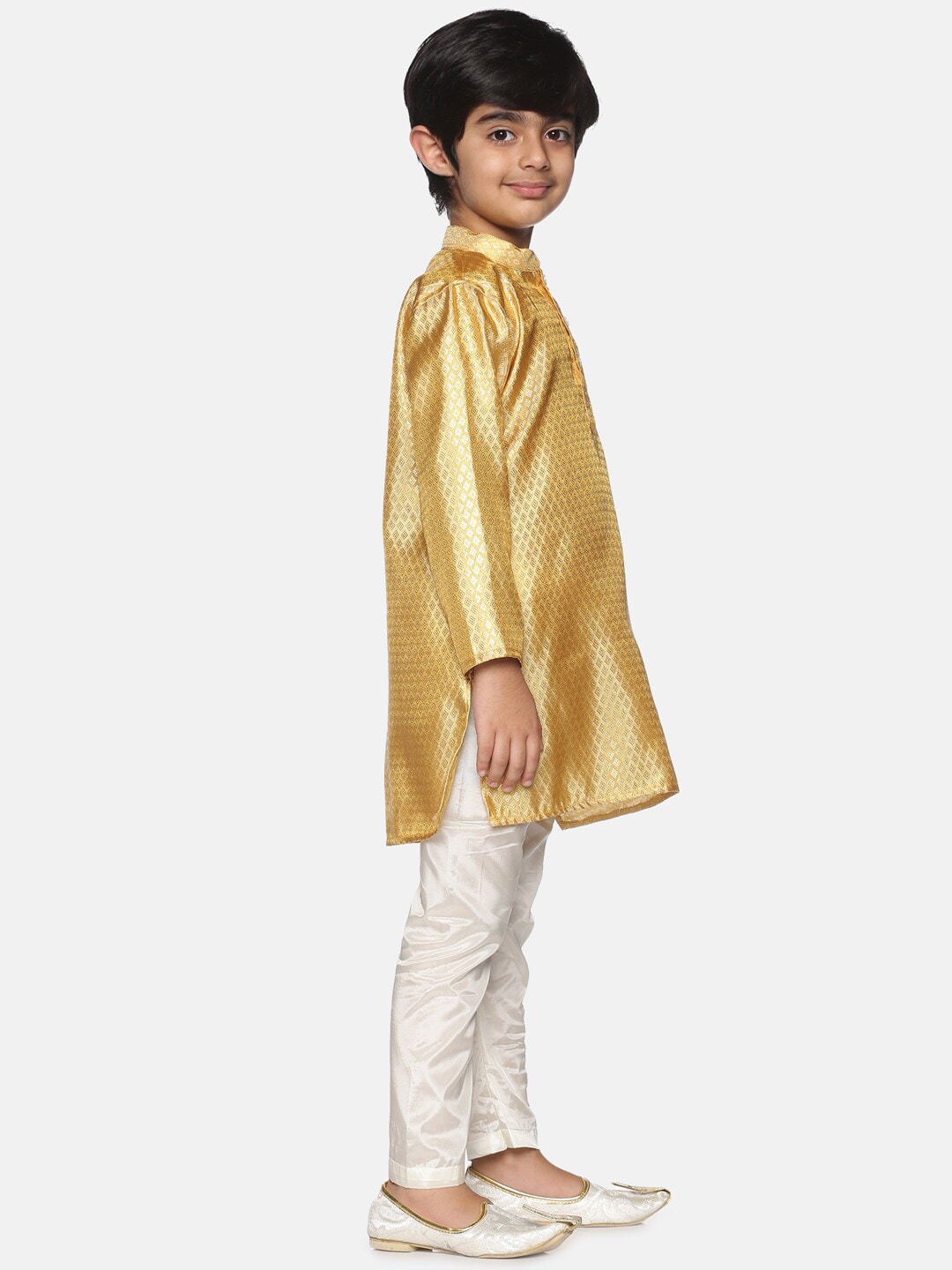 Sethukrishna Boys Gold-Toned & Off-White Kurta With Pyjamas - Distacart