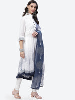 Thumbnail for Biba Women White Ethnic Motifs Embroidered Pleated Thread Work Pure Cotton Kurta with Churidar & With Dupatta - Distacart