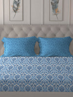 Thumbnail for MYTRIDENT Blue White Ethnic Motifs Pure Cotton 120 TC Queen Bedsheet With 2 Pillow Covers - Distacart