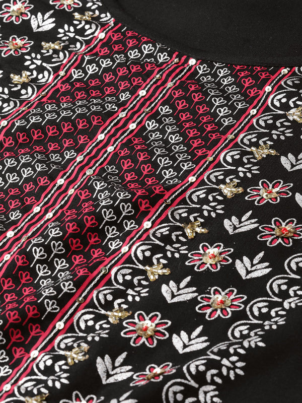 Ishin Women Black & Golden Printed Kurta with Palazzos - Distacart