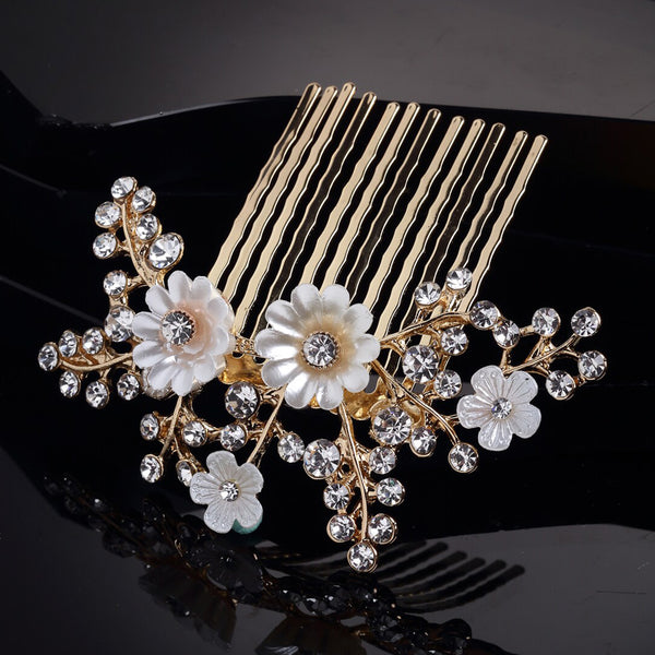 Panash Women Gold-Toned & White Embellished Comb Pin - Distacart