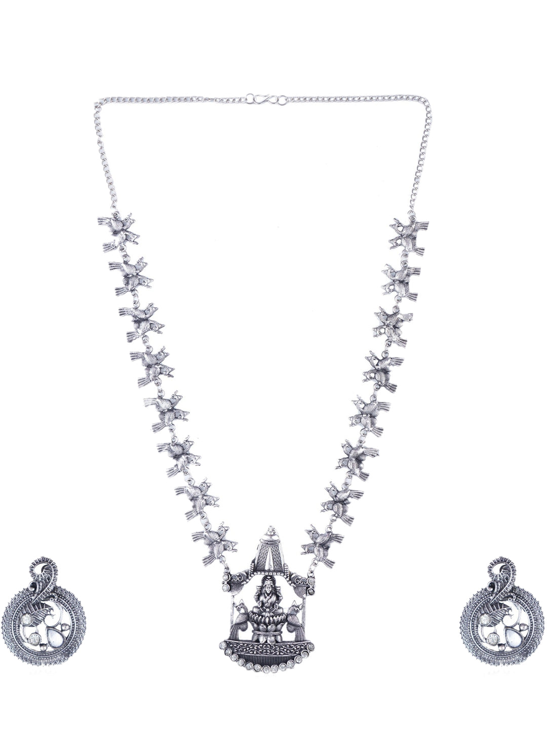 Cardinal Silver-Toned Oxidised Long Jewellery Set Jewellery Set - Distacart
