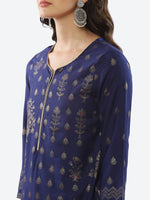 Thumbnail for Biba Women Blue Ethnic Motifs Printed Rayon Kurta - Distacart