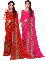 Thumbnail for Kalini Pack of 2 Red & Magenta Floral Pure Georgette Sarees - Distacart