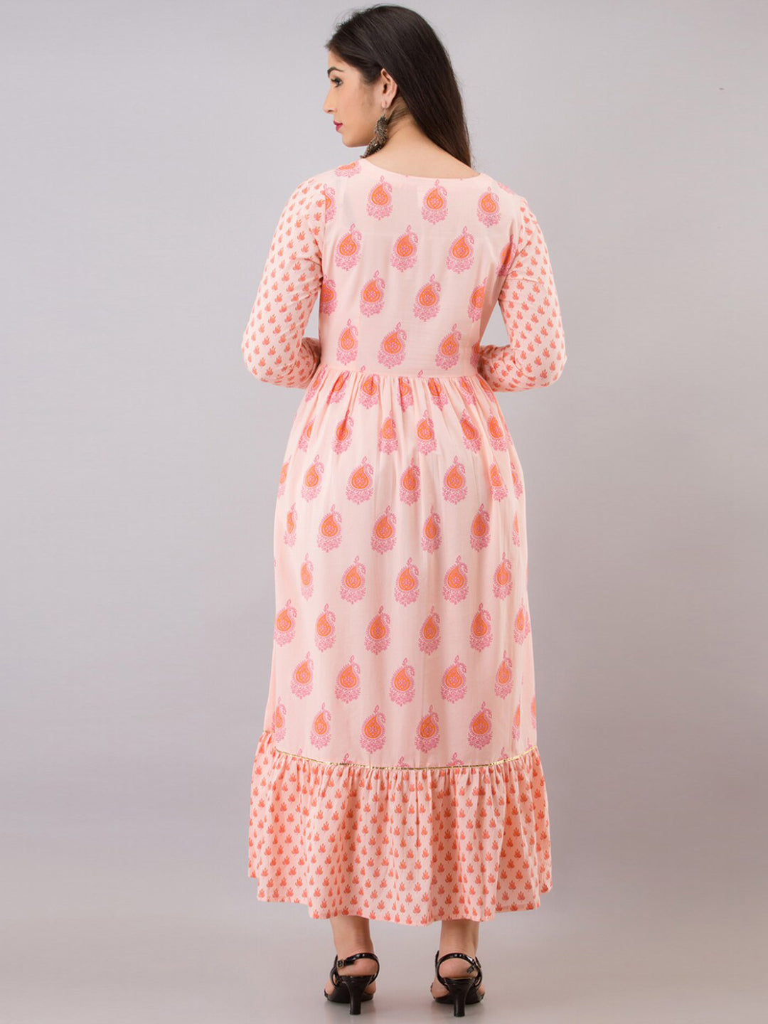 Kalini Women Peach-Coloured Ethnic Motifs Printed Kurta - Distacart