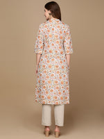 Thumbnail for HERE&NOW White & Yellow Floral Printed Sequined Cotton Kurta - Distacart