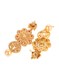 Thumbnail for Saraf RS Jewellery Gold-Plated White & Pink American Diamond Studded & Beaded Handcrafted Set - Distacart