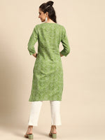 Thumbnail for Sangria Women Green Bandhani Printed Pure Cotton Kurta - Distacart