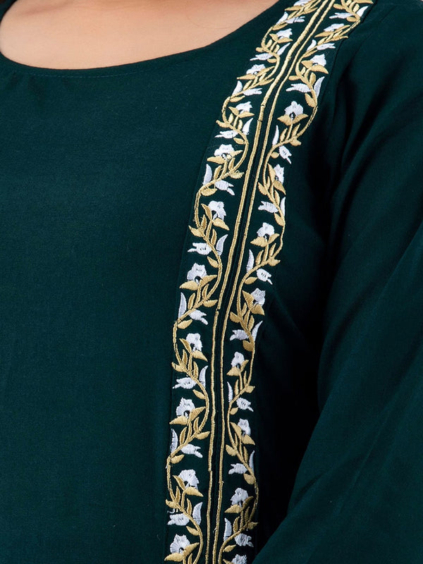 Kalini Women Green Ethnic Motifs Embroidered Panelled Thread Work Kurta with Trousers - Distacart