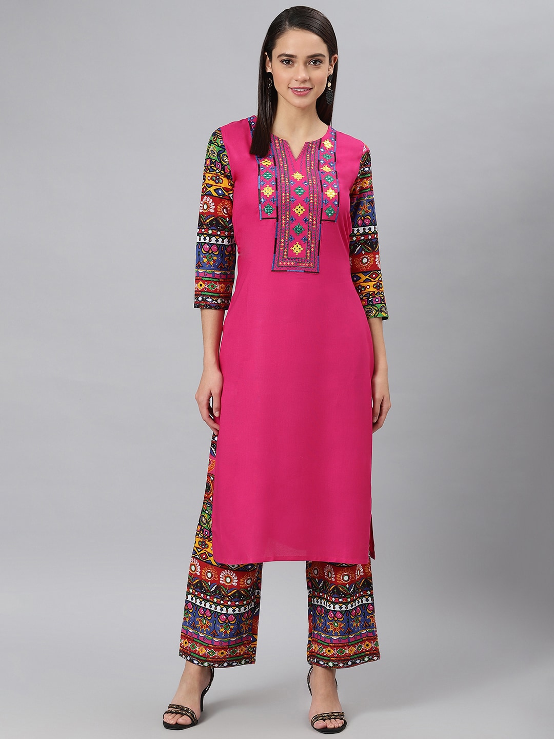Khushal K Women Pink Yoke Design Kurta with Palazzos - Distacart