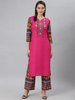 Thumbnail for Khushal K Women Pink Yoke Design Kurta with Palazzos - Distacart