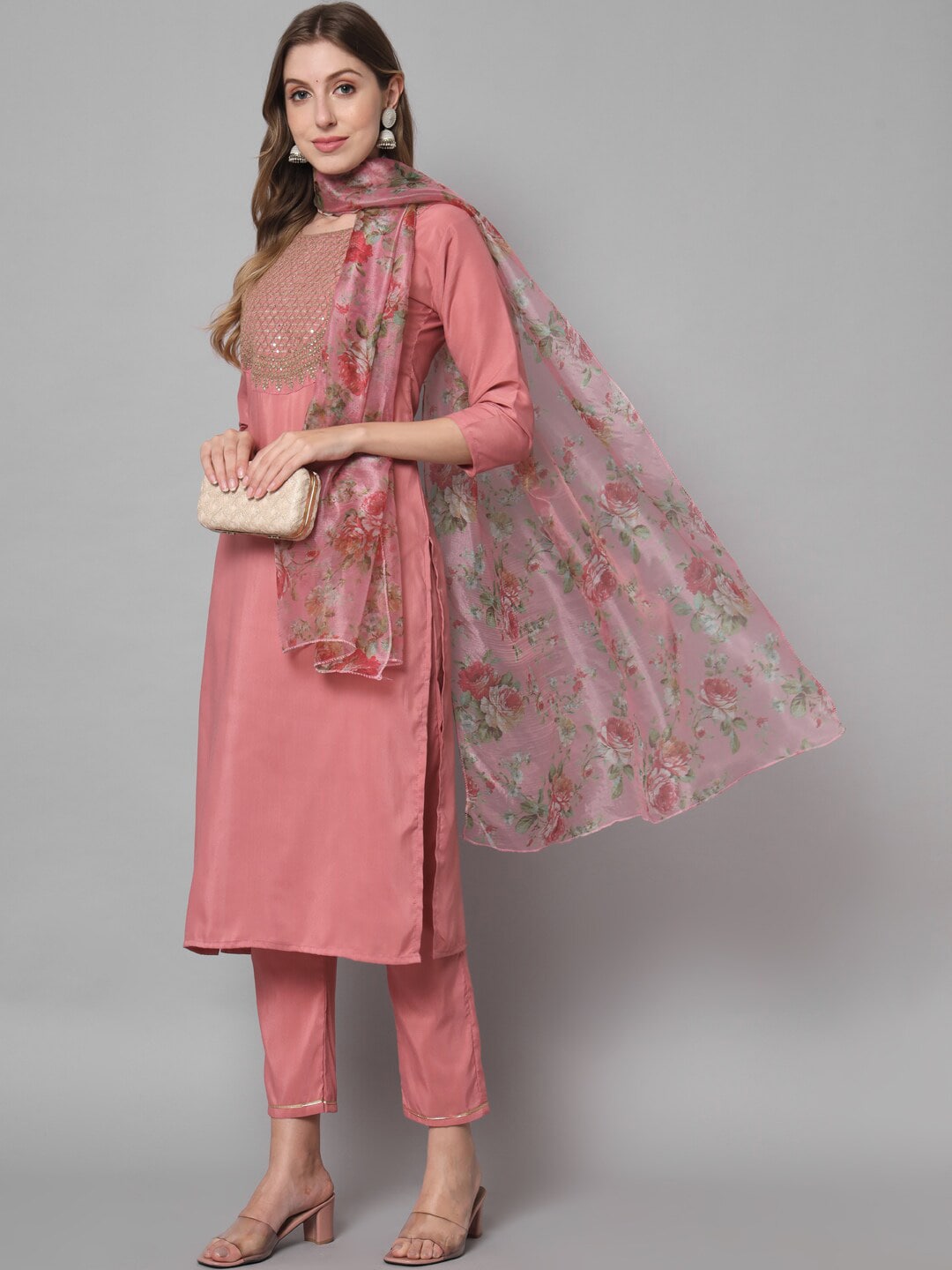 Kalini Ethnic Motifs Yoke Design Thread Work Kurta with Trousers & With Dupatta - Distacart