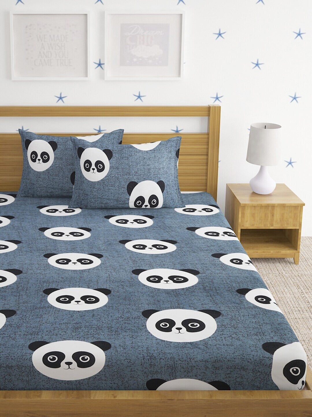 Home Sizzler Grey & White Graphic 144 TC Bedsheet with Pillow Covers - Distacart