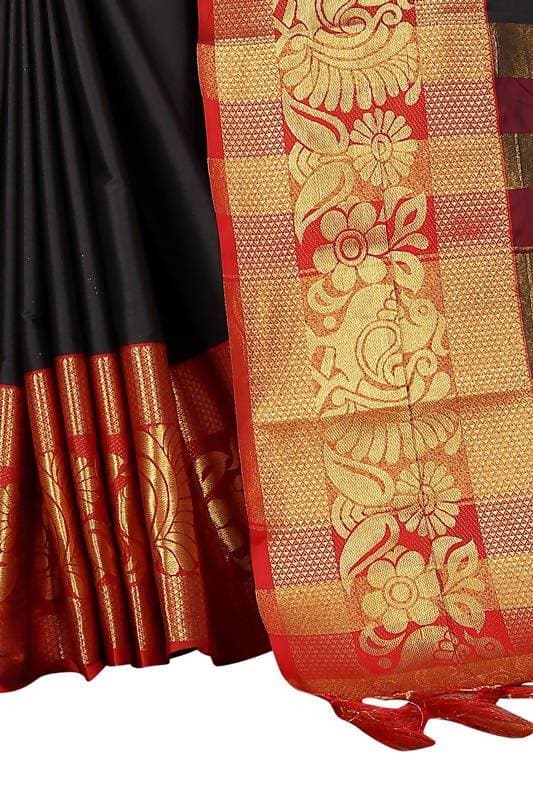 Vamika Banarasi Cotton Silk Weaving Black Saree (DOCTOR MOR BLACK)