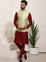 Thumbnail for Sojanya Men Maroon Solid Kurta Set & Nehru Jacket - Distacart