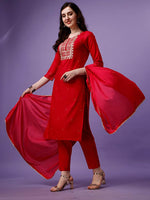 Thumbnail for Kalini Women Red Embroidered Regular Thread Work Kurta with Trousers & With Dupatta - Distacart