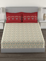 Thumbnail for MYTRIDENT Beige Green Floral Cotton 144 TC Queen Bedsheet With 2 Pillow Covers - Distacart