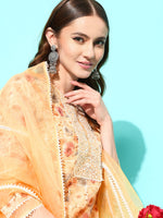 Thumbnail for Sangria Floral Embroidered Regular Thread Work Linen Kurta with Trousers & With Dupatta - Distacart