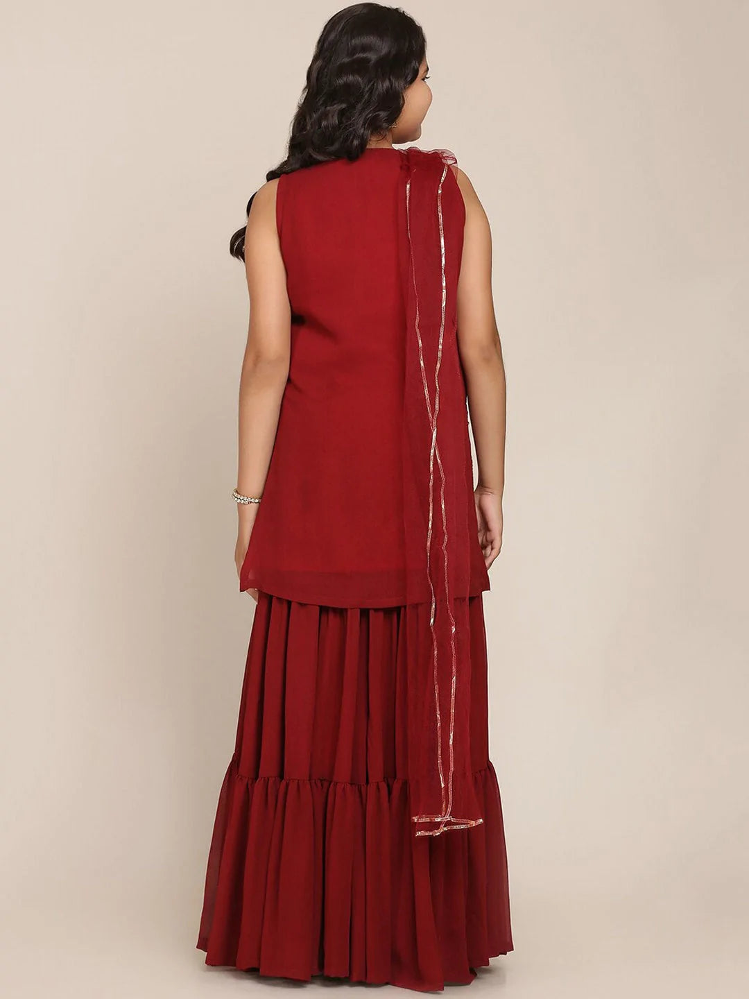 NOZ2TOZ Maroon Floral Embroidered Sequinned Kurti with Skirt & With Dupatta For Girls - Distacart