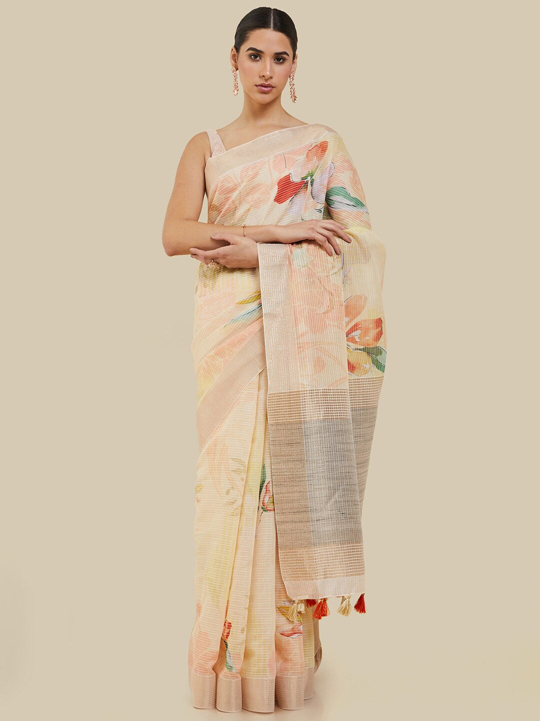 Soch Floral Printed Zari Saree - Distacart