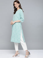 Thumbnail for HERE&NOW Women Green & White Bandhani Print Straight Kurta - Distacart
