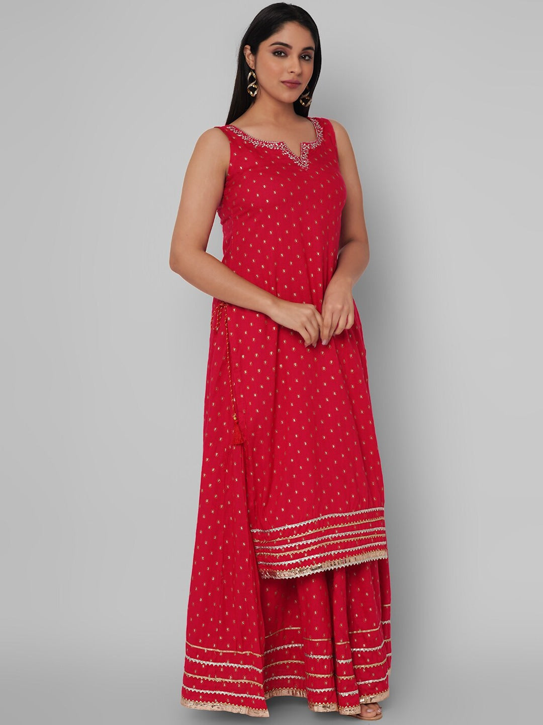 Kalini Women Pink Ethnic Motifs Printed Layered Gotta Patti Kurta with Skirt - Distacart