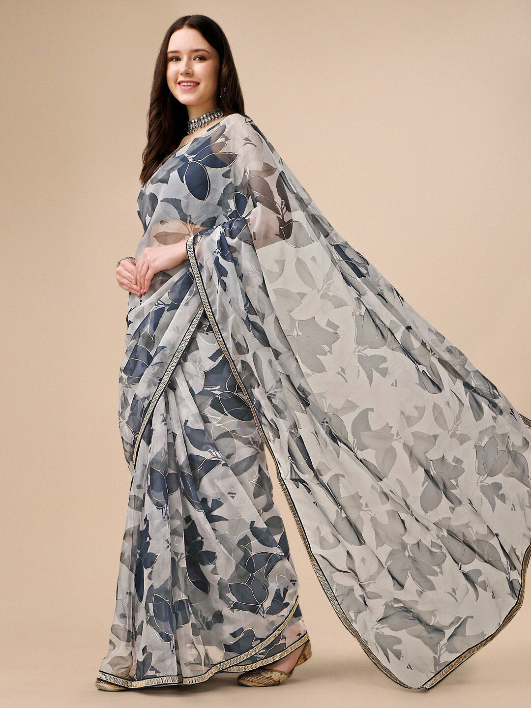 Sangria Floral Digital Printed Organza Saree - Distacart