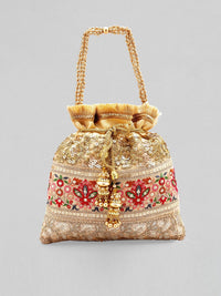 Thumbnail for Rubans Women Gold-Toned & Red Embellished Potli Clutch - Distacart