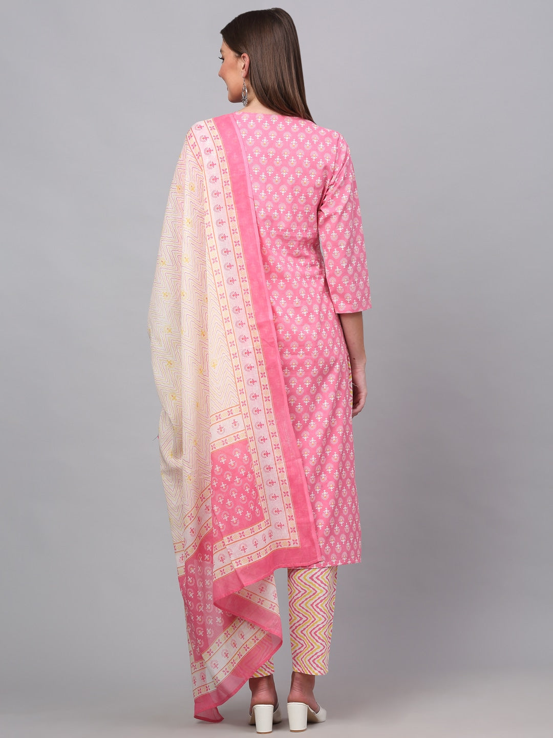 Kalini Women Pink Floral Printed Pure Cotton Kurta with Trousers & With Dupatta - Distacart