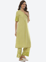 Thumbnail for Biba Women Striped Pleated Kurta with Palazzos & Dupatta - Distacart