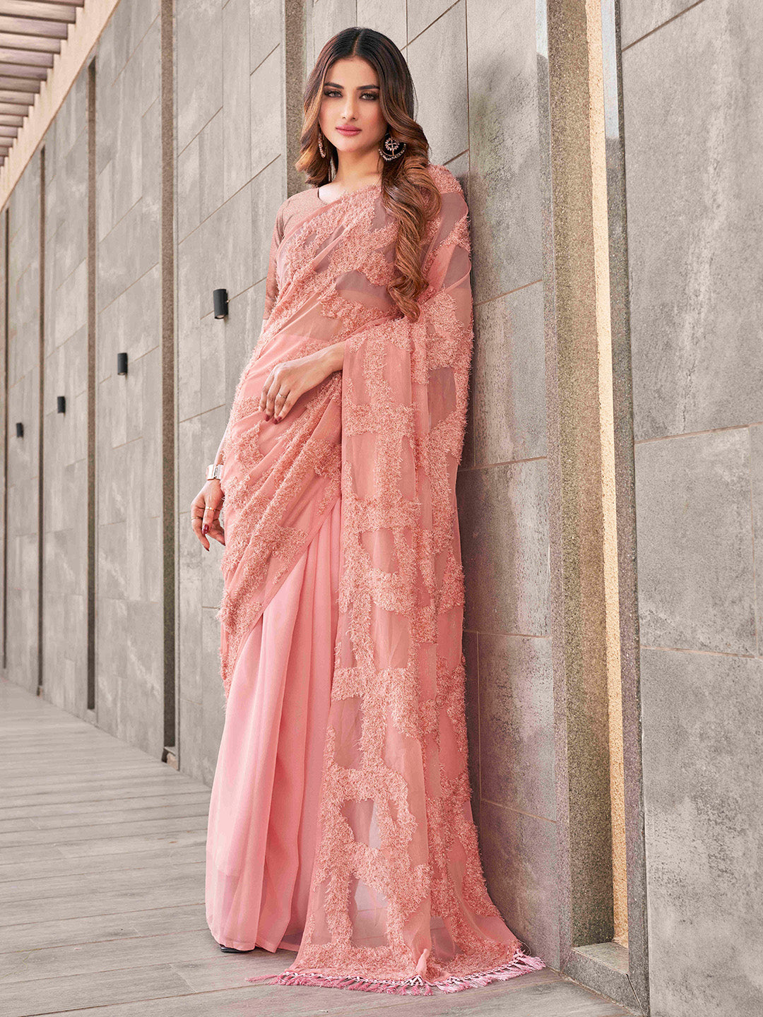 Tikhi Imli Peach Abstract Woven Design Half And Half Saree - Distacart