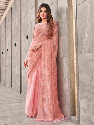 Tikhi Imli Peach Abstract Woven Design Half And Half Saree - Distacart