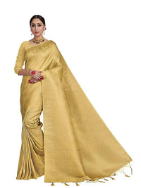 Thumbnail for Vardha Women's Beige Color Kanchipuram Raw Silk Saree with Unstitched Blouse Piece