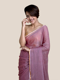 Thumbnail for Suta Women Maroon Mul Cotton Saree With Zari Border And Ghicha Pallu - Distacart