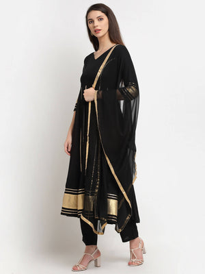 Rudra Bazaar Black Anarkali Kurti & Pyjamas With Duppata - Distacart