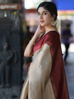 Thumbnail for Mitera Off White & Maroon Checked Zari Saree - Distacart