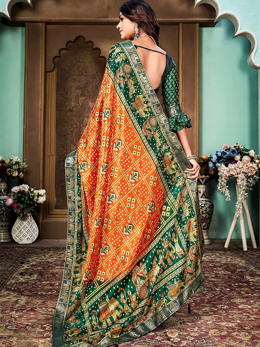 Kalini Bandhani Printed Silk Cotton Banarasi Saree - Distacart